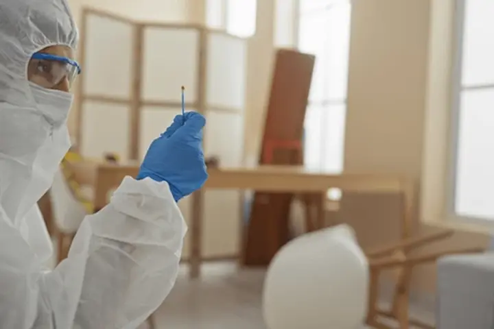 a person collecting a substance on a swab